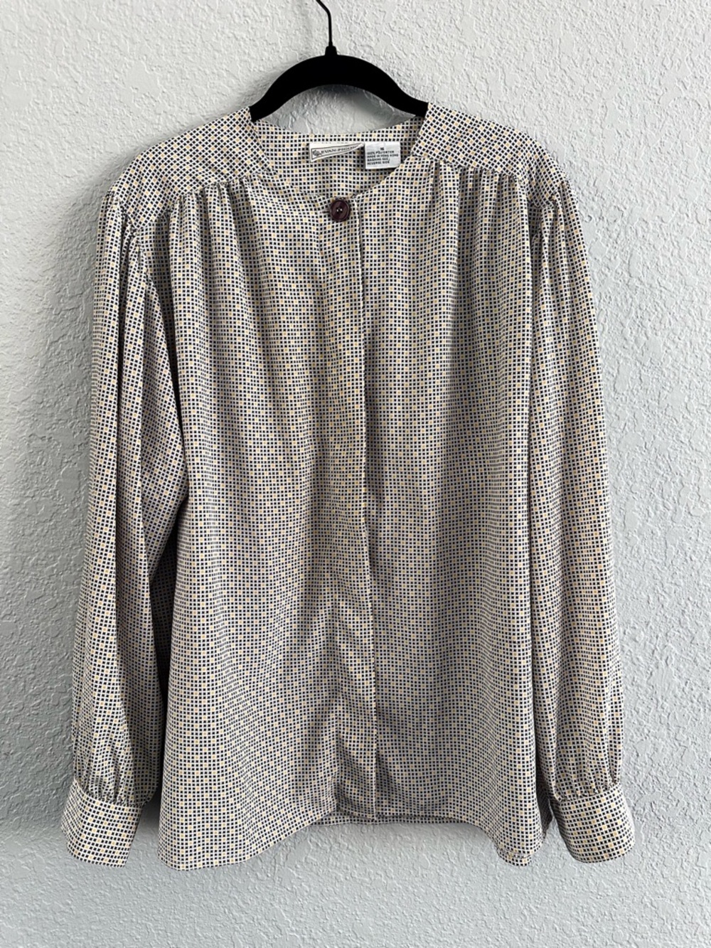 Vintage Evan Piccone Office Blouse Size 16 Geometric Print Made in Hong Kong
